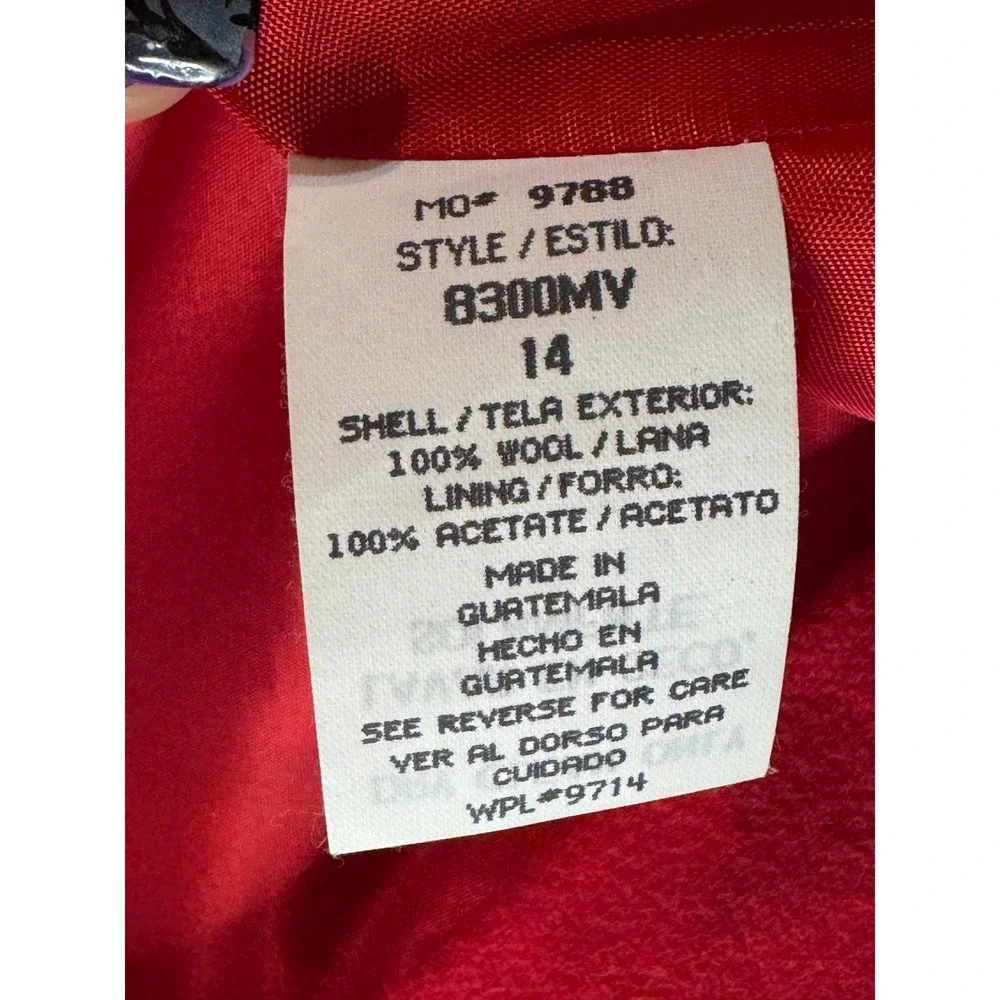 Prophecy Red 100% Wool Blazer Jacket Size 14 Single Button Lined‎ Career VTG